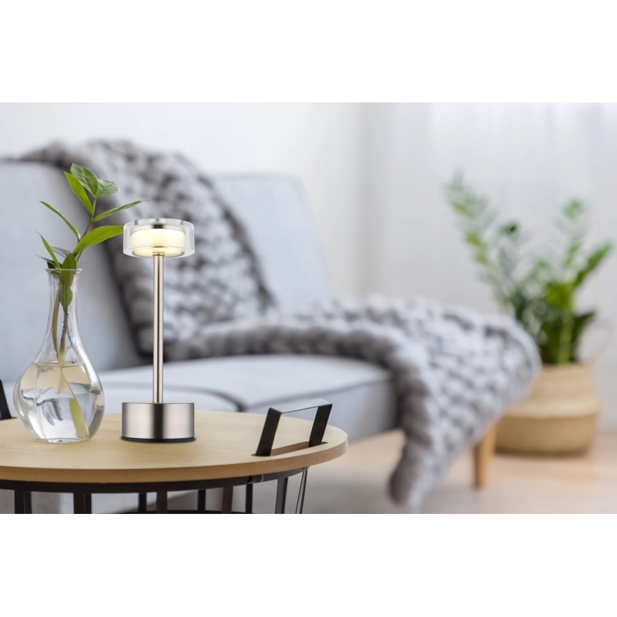 Globo - LED Lampada da tavolo touch ricaricabile e dimmerabile LED/2,5W/3,7V 2700/4000/6500K 1800mAh cromo opaco