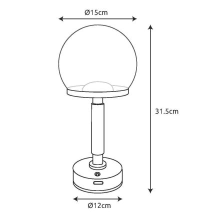 Globo - LED Lampada da tavolo touch ricaricabile e dimmerabile LED/2,5W/5V 1800mAh 2700/4000/6500K nero