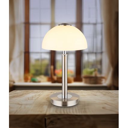Globo - Lampada da tavolo LED dimmerabile a sfioramento, 7W/230V, 3000K, cromo opaco