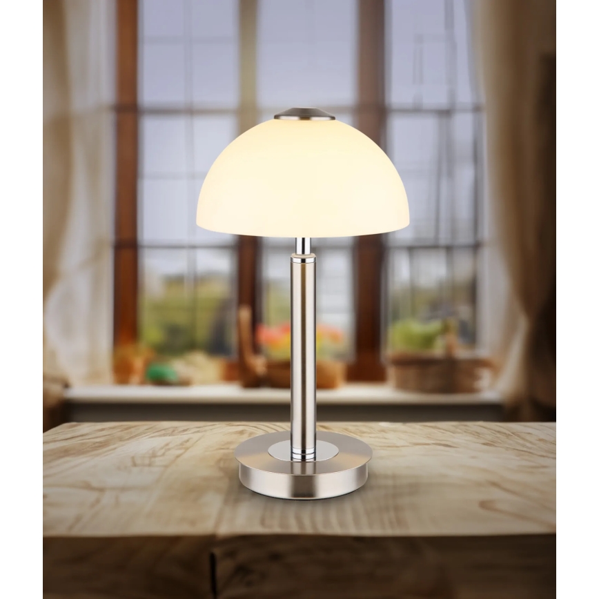 Globo - Lampada da tavolo LED dimmerabile a sfioramento, 7W/230V, 3000K, cromo opaco