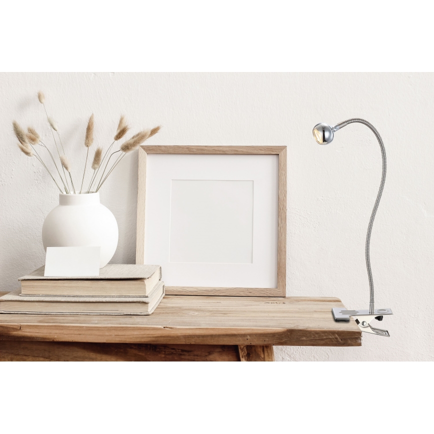 Globo - Lampada LED flessibile con clip, 3W/230V, cromo opaco