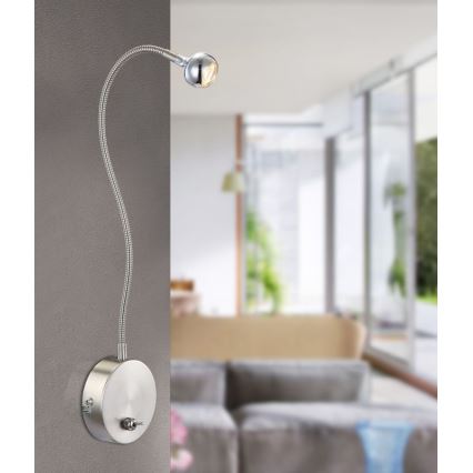 Globo - Lampada flessibile a LED 3W/230V, cromo lucido