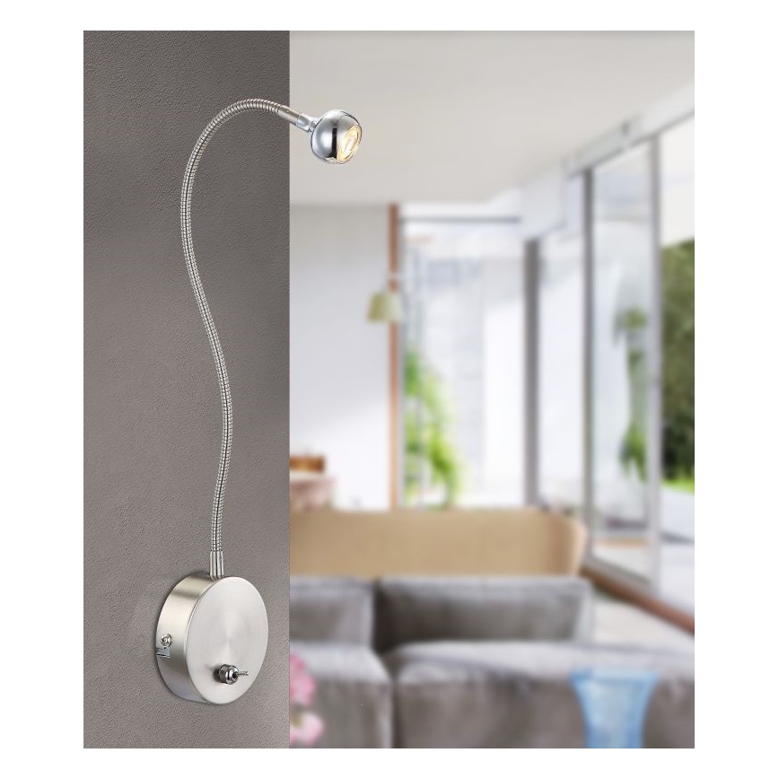 Globo - Lampada flessibile a LED 3W/230V, cromo lucido