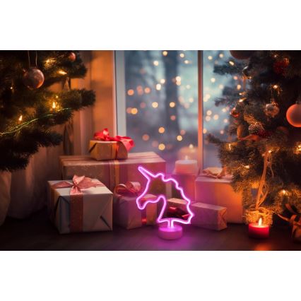 Globo - Decorazione da tavolo al neon II LED/2W/3xAA unicorno