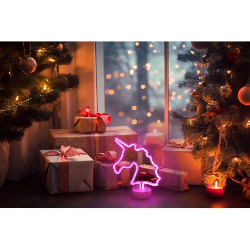 Globo - Decorazione da tavolo al neon II LED/2W/3xAA unicorno