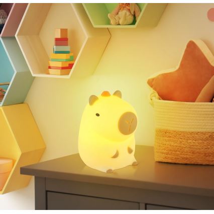 Globo - Luce notturna ricaricabile per bambini LED RGBW dimmerabile, LED 1,5W/5V, batteria 1200 mAh, capibara