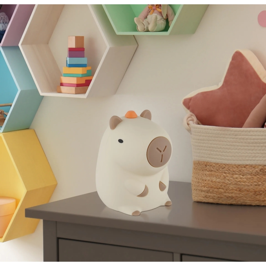Globo - Luce notturna ricaricabile per bambini LED RGBW dimmerabile, LED 1,5W/5V, batteria 1200 mAh, capibara
