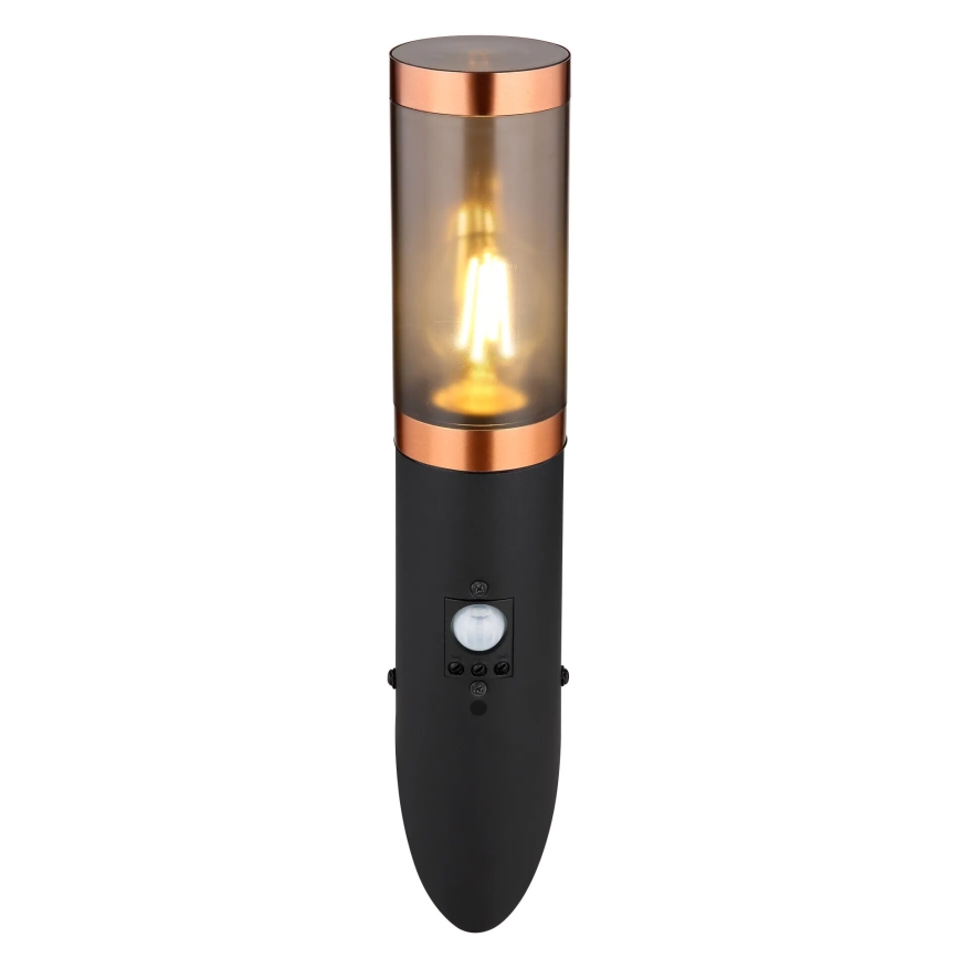 Globo - Applique da esterno con sensore 1xE27/15W/230V IP44 nero/rame