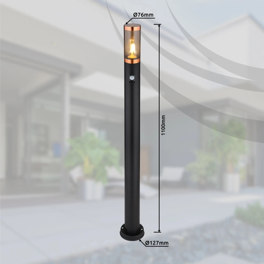 Globo - Lampada da esterno con sensore 1xE27/15W/230V IP44 110 cm nero/rame
