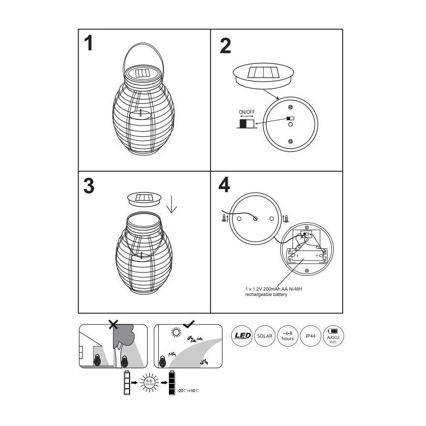 Globo - Lampada LED solare LED/0,06W/3,2V IP44 200 mAh rattan