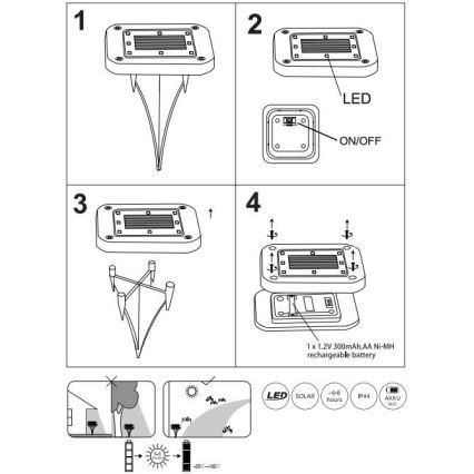 Globo - SET 2x Lampada LED solare LED/0,8W/1,2V IP44 300 mAh