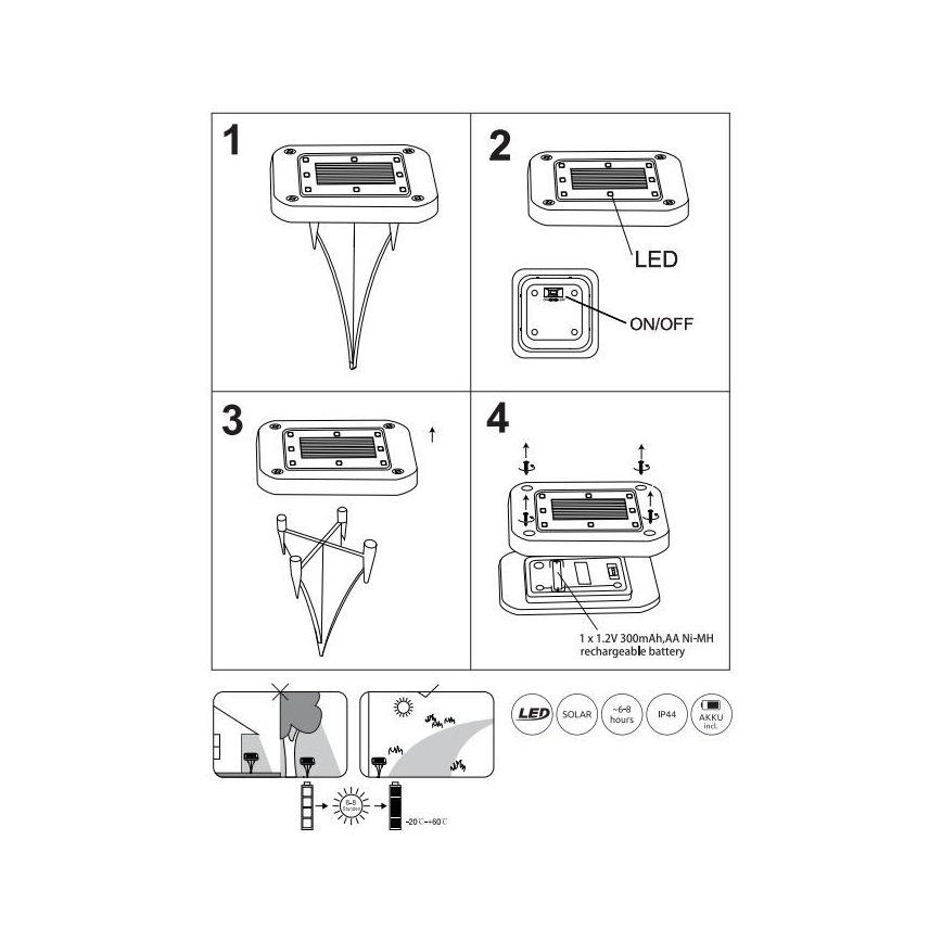 Globo - SET 2x Lampada LED solare LED/0,8W/1,2V IP44 300 mAh