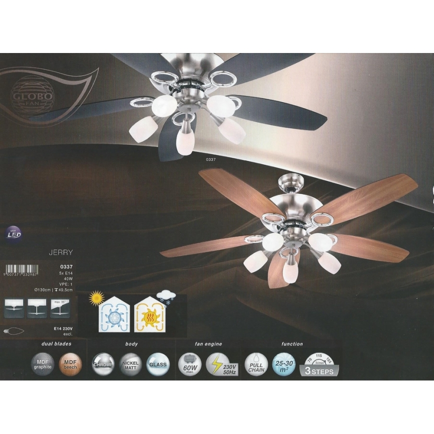 GLOBO 0337 - Ventilatore da soffitto JERRY 5xE14/40W/230V