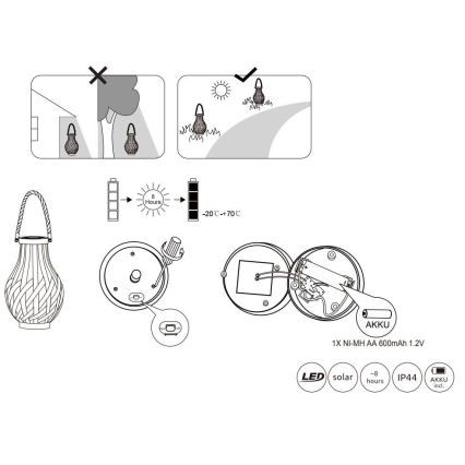 Globo - Lampada solare a LED LED/0,06W/3V IP44 bambù