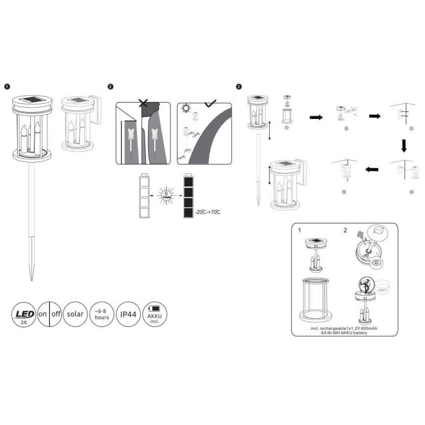 Globo - Lampada LED solare 3in1 3xLED/0,06W/3V IP44