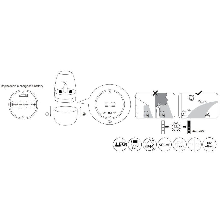 Globo - Lampada LED solare LED/0,02W/1,2V 1800K IP44 300 mAh