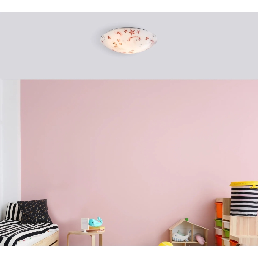 Globo - Lampada da soffitto per bambini 2xE27ILLU/60W/230V Ø 40 cm unicorno