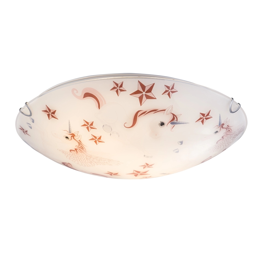 Globo - Lampada da soffitto per bambini 2xE27ILLU/60W/230V Ø 40 cm unicorno