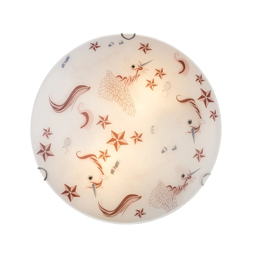 Globo - Lampada da soffitto per bambini 2xE27ILLU/60W/230V Ø 40 cm unicorno