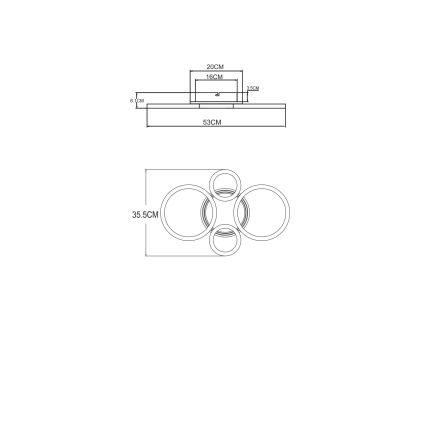 Globo - Plafoniera LED 40 W, 230 V, 2700/4500/6500 K, Ø 35,5 × 53 cm, ottone