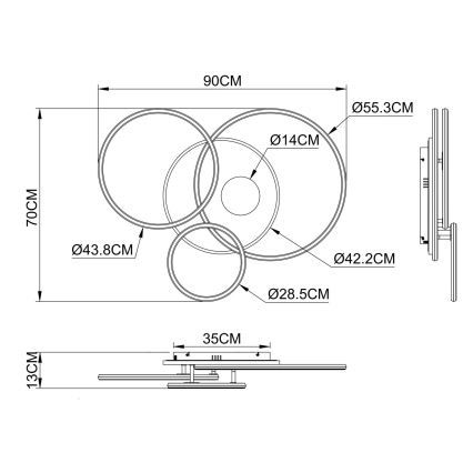 Globo - Plafoniera LED dimmerabile 54W/230V 2700-6500K 90x70 cm antracite/oro + telecomando
