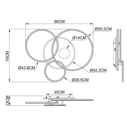 Globo - Plafoniera LED dimmerabile LED/54W/230V 2700-6500K 90x70 cm argento + telecomando
