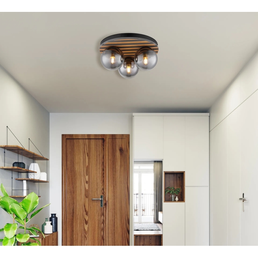 Globo - Plafoniera da soffitto 3xE27/40W/230V Ø 39 cm marrone/fumé