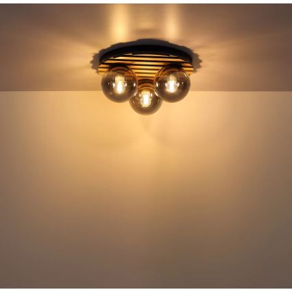 Globo - Plafoniera da soffitto 3xE27/40W/230V Ø 39 cm marrone/fumé