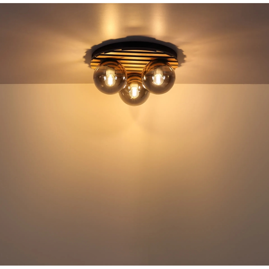 Globo - Plafoniera da soffitto 3xE27/40W/230V Ø 39 cm marrone/fumé