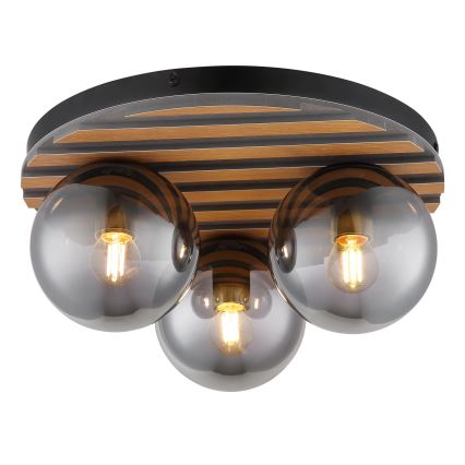 Globo - Plafoniera da soffitto 3xE27/40W/230V Ø 39 cm marrone/fumé