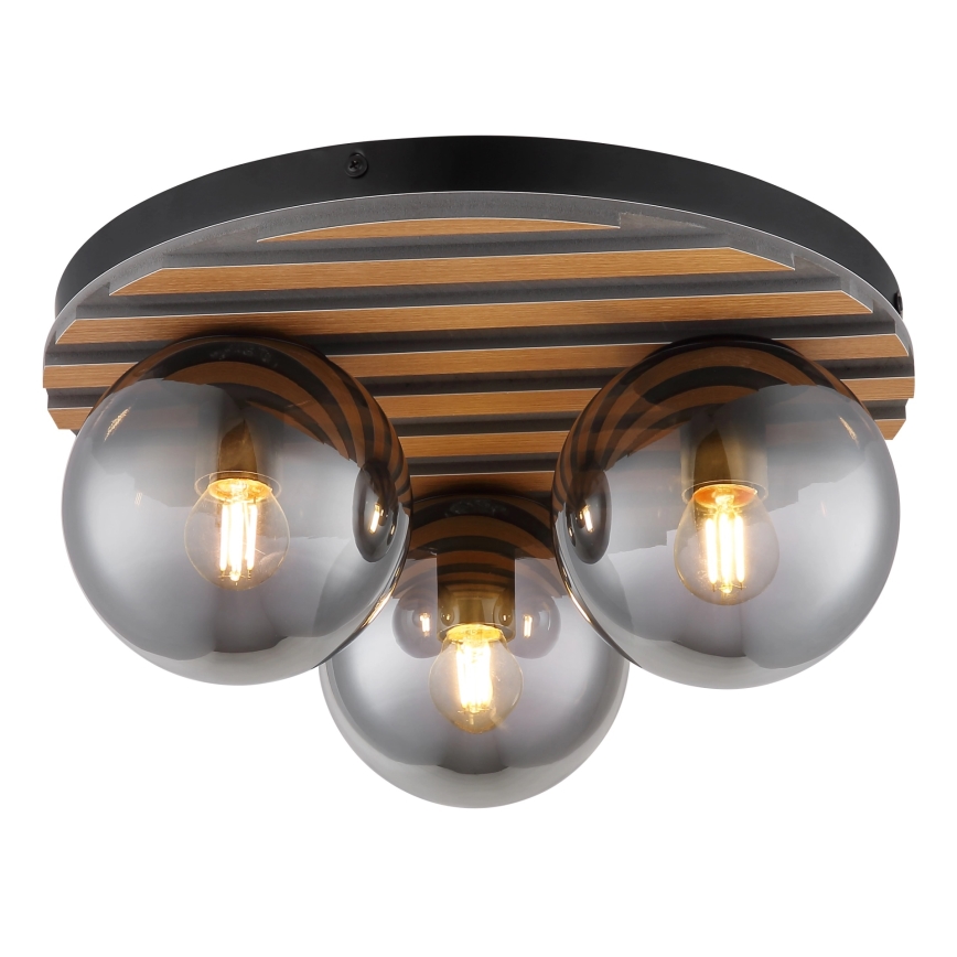 Globo - Plafoniera da soffitto 3xE27/40W/230V Ø 39 cm marrone/fumé