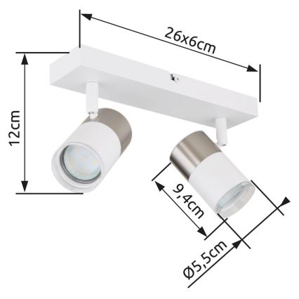 Globo - Faretto 2xGU10/25W/230V bianco/cromo opaco