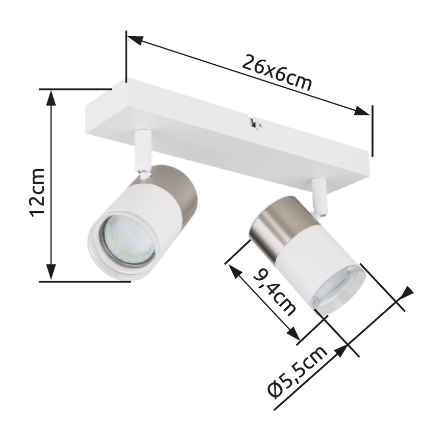 Globo - Faretto 2xGU10/25W/230V bianco/cromo opaco