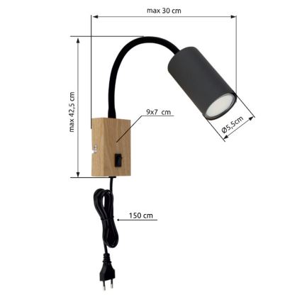 Globo - Lampada flessibile da muro 1xGU10/25W/230V grigio/marrone