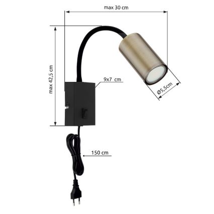 Globo - Lampada da parete flessibile 1xGU10/25W/230V nero/ottone