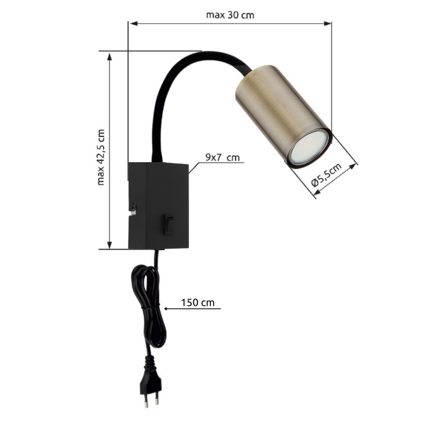 Globo - Lampada da parete flessibile 1xGU10/25W/230V nero/ottone