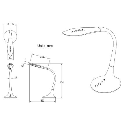 Globo - Lampada da tavolo LED dimmerabile con comando touch, flessibile LED/9W/230V 3000/4000/6500K, nera