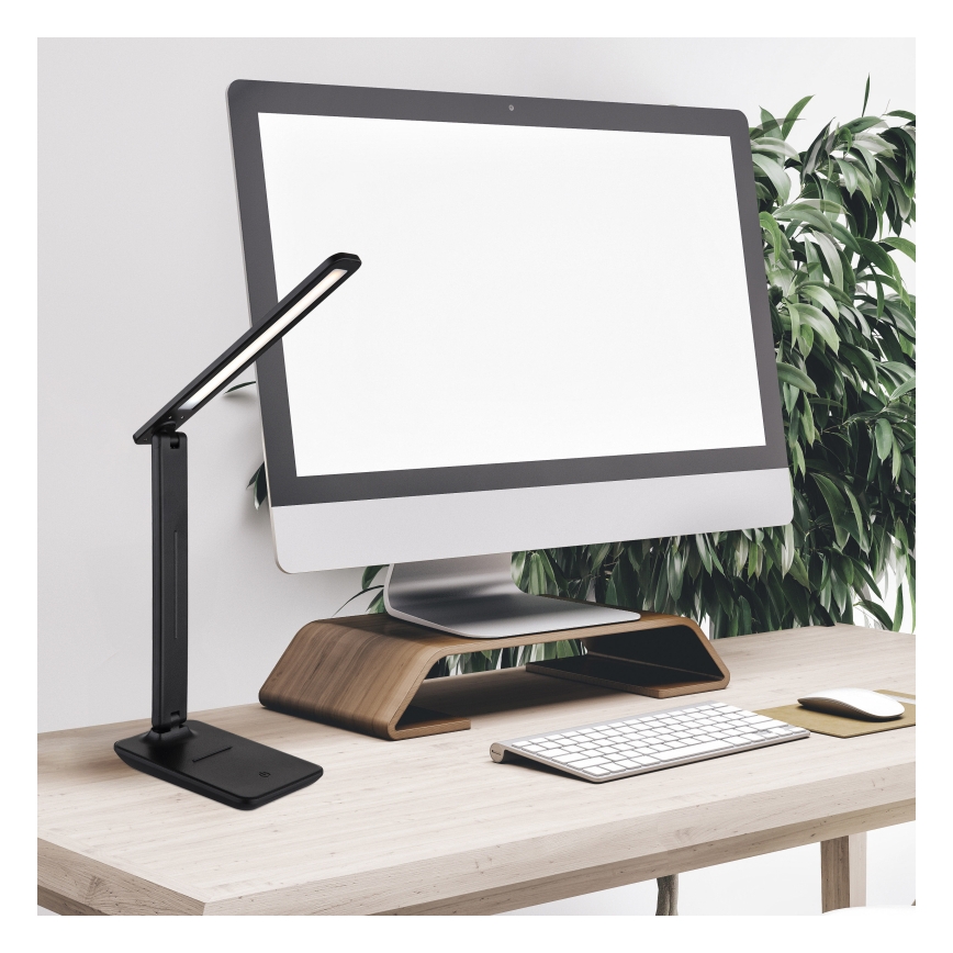 Globo - Lampada da tavolo ricaricabile LED dimmerabile con controllo touch, 4W/5V, 2700/4000/6500K, batteria 1800 mAh, nera