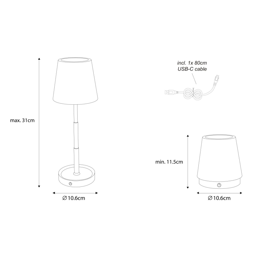 Globo - Lampada da tavolo ricaricabile a LED dimmerabile con controllo touch LED/1,2W/5V 1200 mAh