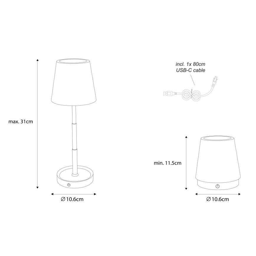 Globo - Lampada da tavolo ricaricabile a LED dimmerabile con controllo touch, 1,2 W / 3 V, 1200 mAh