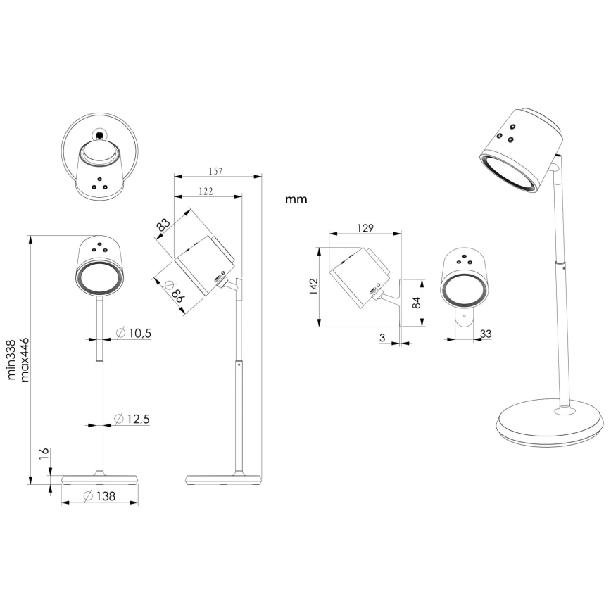 Globo - Lampada da tavolo LED dimmerabile con funzione Touch 4in1 LED/6W/3,7V 3000K/4000K/6500K 1500 mAh USB bianco