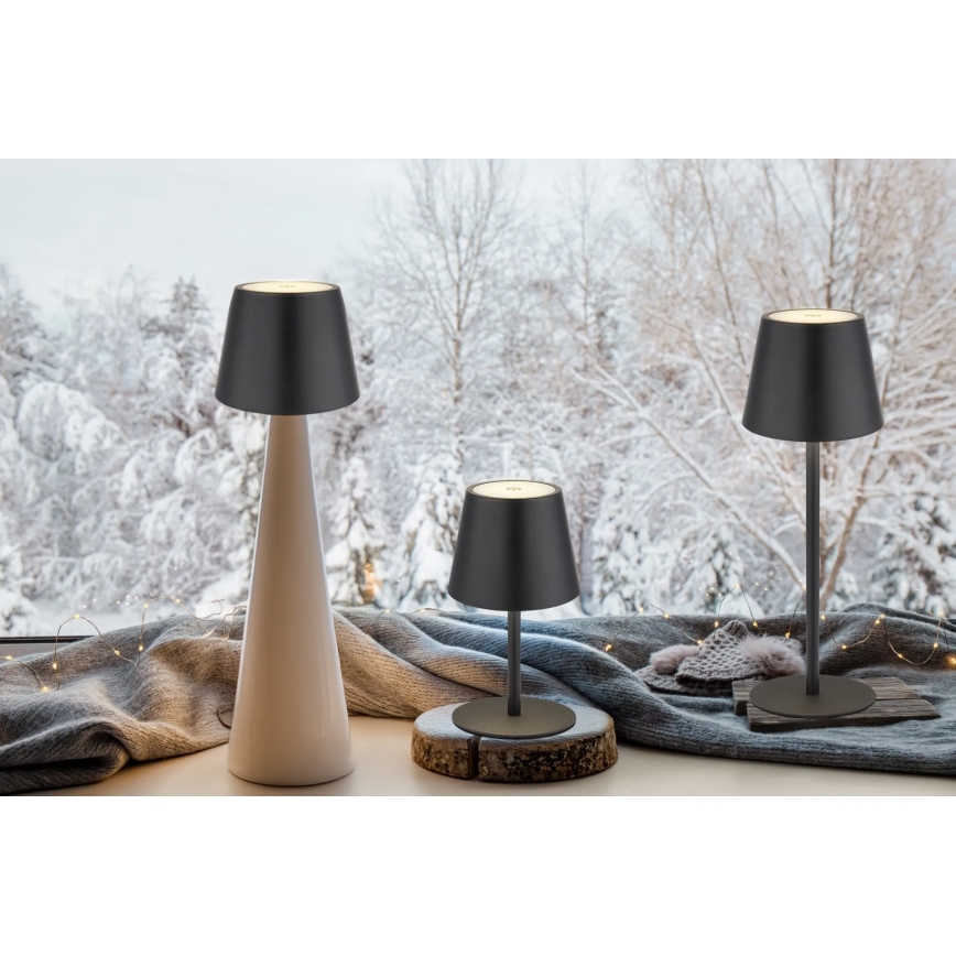 Globo - Lampada da tavolo ricaricabile per esterni 3 in 1 a LED, dimmerabile con controllo touch, 3W/5V, 3000/4000/5000K, IP54, 1800 mAh, nero