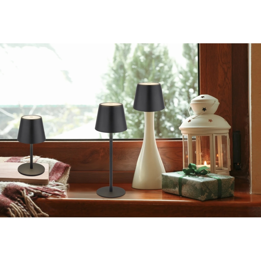 Globo - Lampada da tavolo ricaricabile per esterni 3 in 1 a LED, dimmerabile con controllo touch, 3W/5V, 3000/4000/5000K, IP54, 1800 mAh, nero