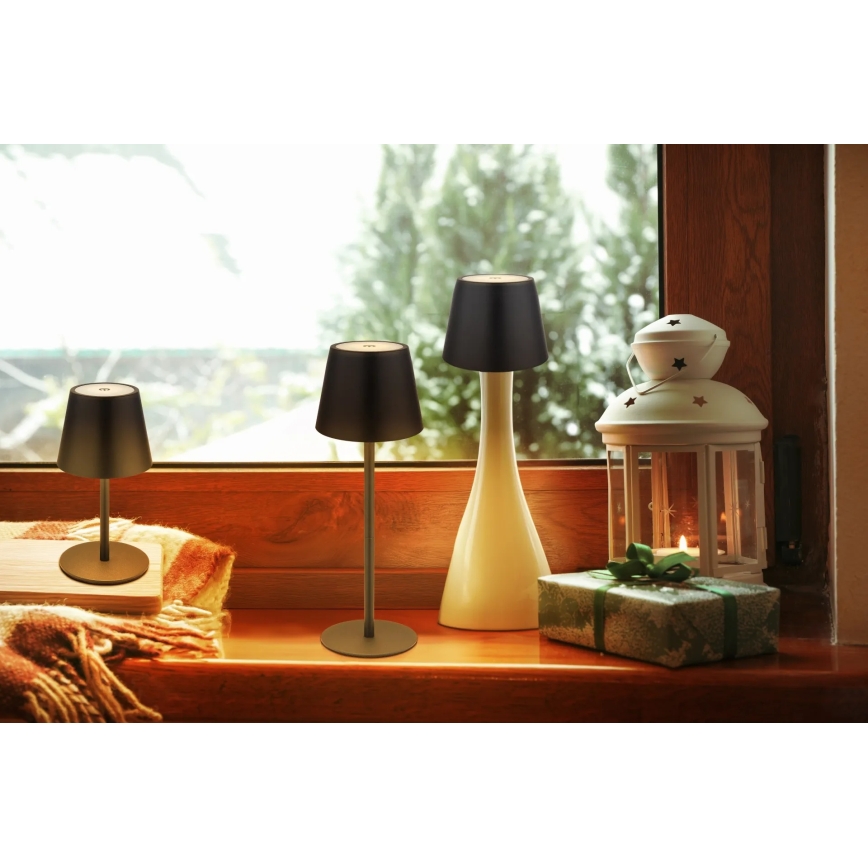 Globo - Lampada da tavolo ricaricabile per esterni 3 in 1 a LED, dimmerabile con controllo touch, 3W/5V, 3000/4000/5000K, IP54, 1800 mAh, nero