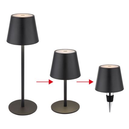 Globo - Lampada da tavolo ricaricabile per esterni 3 in 1 a LED, dimmerabile con controllo touch, 3W/5V, 3000/4000/5000K, IP54, 1800 mAh, nero