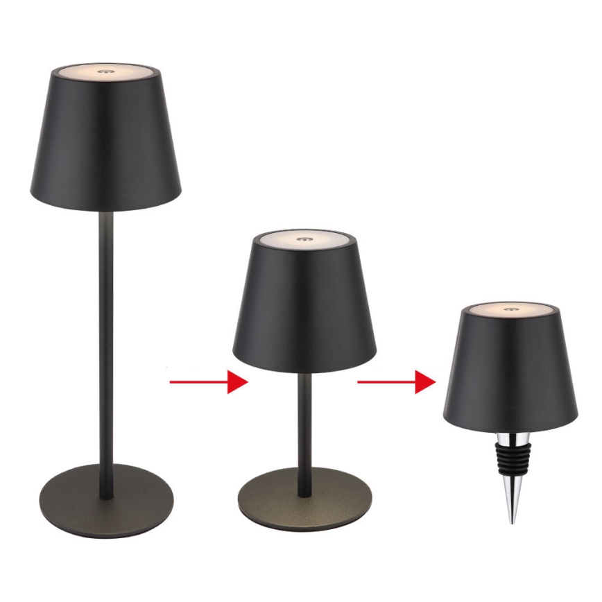 Globo - Lampada da tavolo ricaricabile per esterni 3 in 1 a LED, dimmerabile con controllo touch, 3W/5V, 3000/4000/5000K, IP54, 1800 mAh, nero