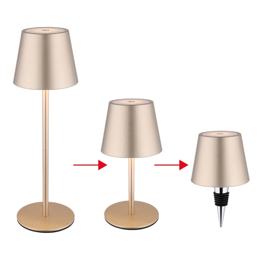 Globo - Lampada da tavolo da esterno ricaricabile dimmerabile con controllo touch 3 in 1 LED/3W/5V 3000/4000/5000K IP54 1800 mAh ottone