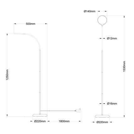 Globo - Lampada da terra dimmerabile a sfioramento LED/8W/230V 2700K/4000K/6500K nera
