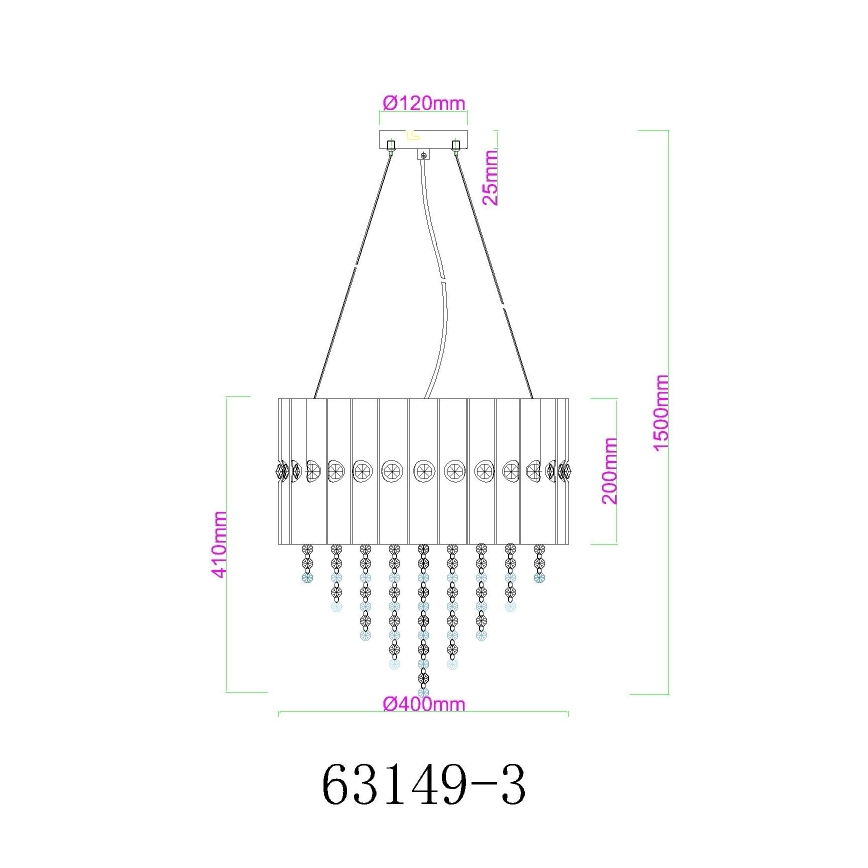 Globo - Lampadario a sospensione con filo 3xE27/40W/230V diametro 40 cm