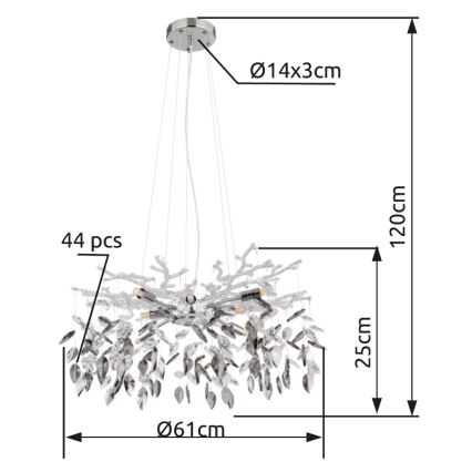 Globo - Lampadario a sospensione con filo 8xG9/8W/230V diametro 61 cm cromo lucido